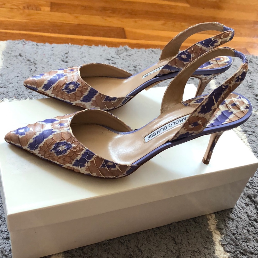 💗NWB Manolo Blahnik 70mm slingback Snake print 38
